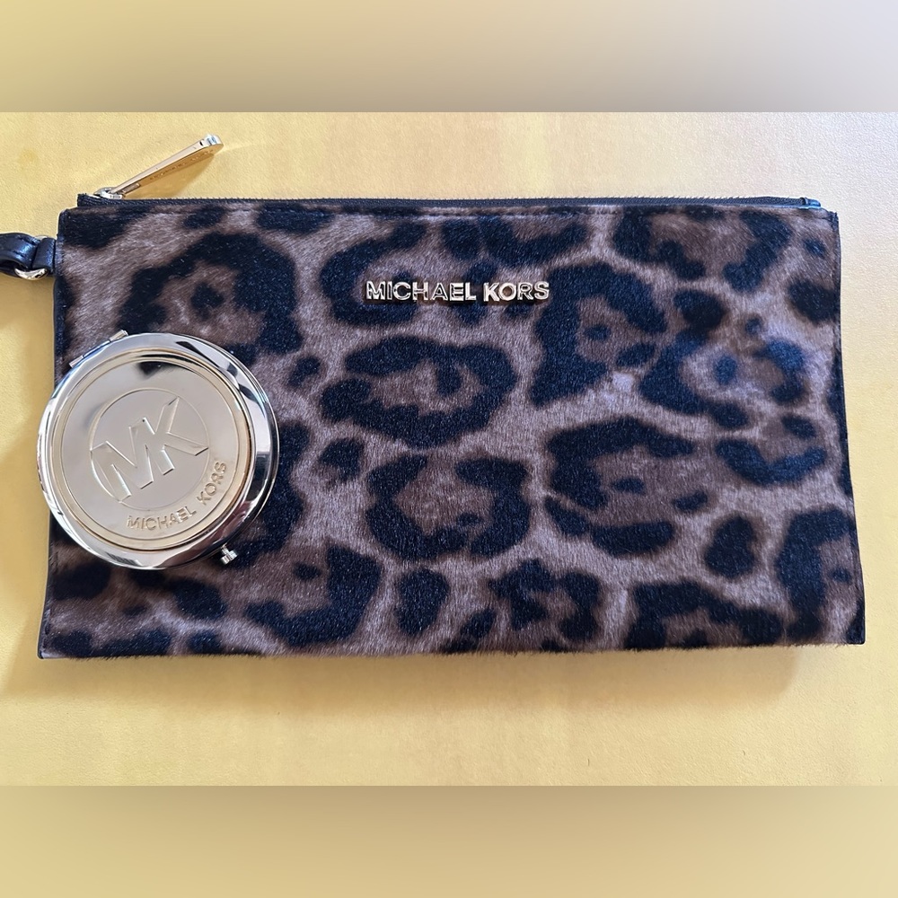 Micheal Kors Calf Hair Wristlet +
MK Goldtone Compact Mirror (bundle)